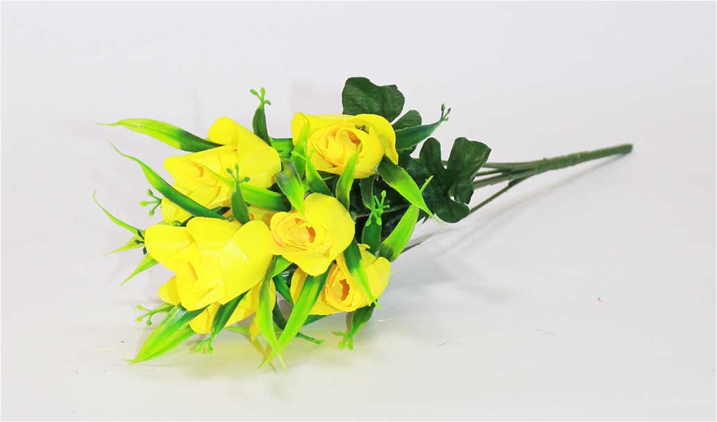 Роза бутон в розетке 7 гол h=41 см 1/50 МИКС желтый